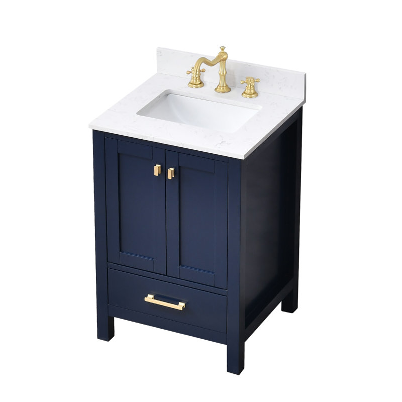 24-inch Bathroom Vanity With Engineered Stone Top, Blue
