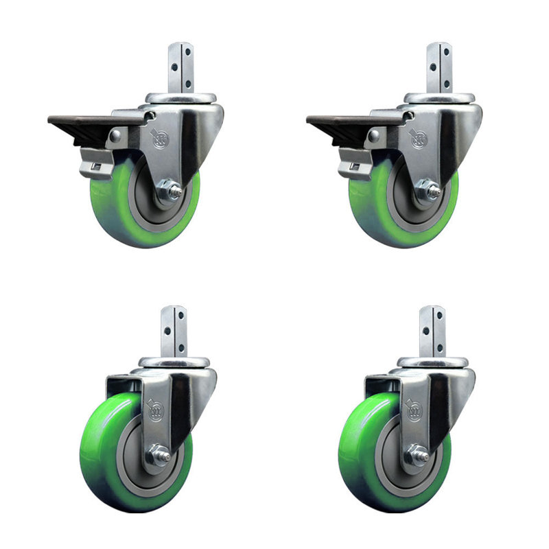 Ensemble de roulettes à tige carrée pivotante 3,5 pouces 3,5 pouces 7/8 pouces, Vert
