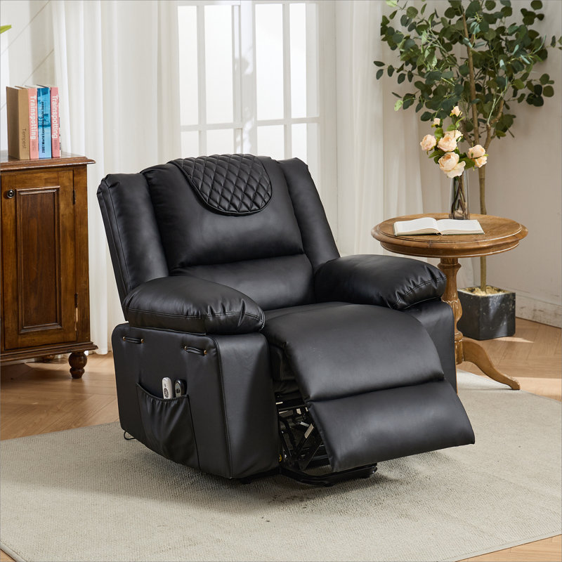Fauteuil inclinable noir en polyuréthane chauffant et massant à télécommande pour personnes âgées, Noir