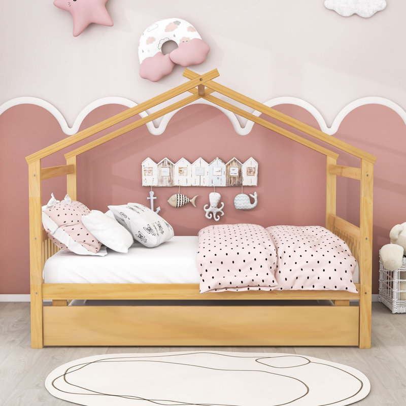 Lit plateforme avec couchette simple Prana, Naturel, Double