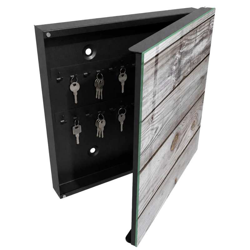 Key box for wall, Opens to the right, 30x30x5, Black, Natural wood plank texture with cozy space, 
