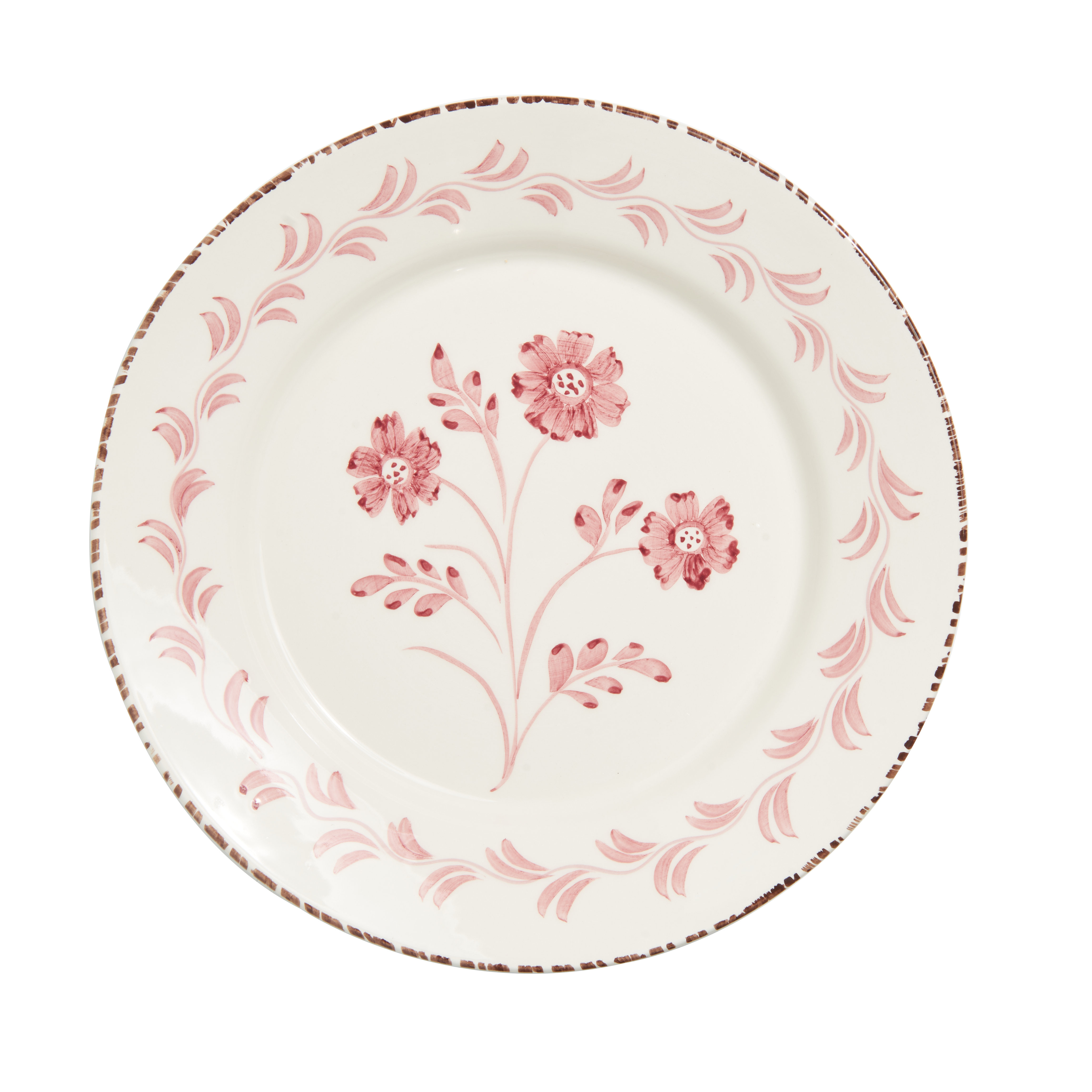 Abigails Casa Nuno Pink and White Dinner Plate, Vines, 3 Flowers/Vines, Set of 2 | Wayfair
