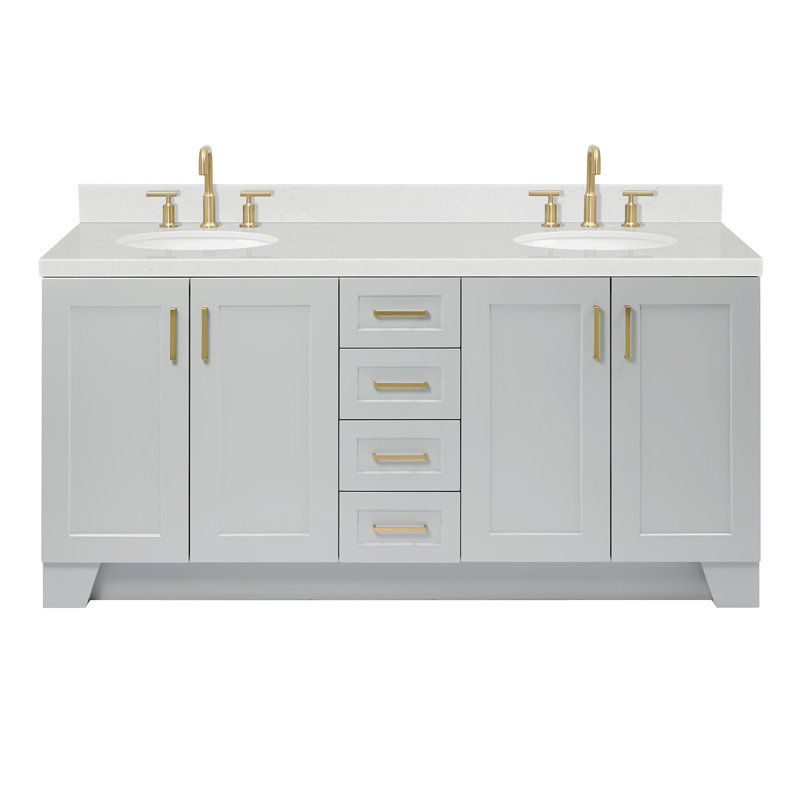 73 IN.  Single Bathroom Vanity, Gray, Oval,  White Quartz