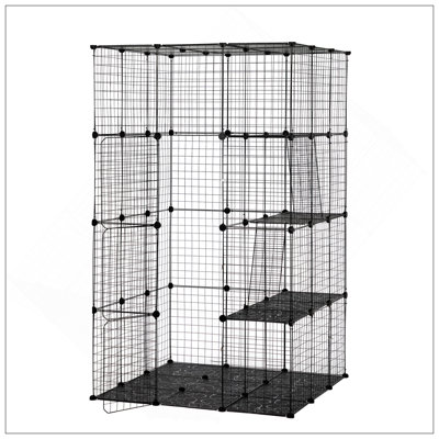 Cage à chat à 3 niveaux avec plateformes, échelles de rampe et portes pour l'intérieur et l'extérieur