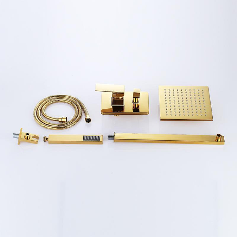 Brass Gold Tone LED Rainfall Shower Set with Optional Temperature Sensitive Lighting