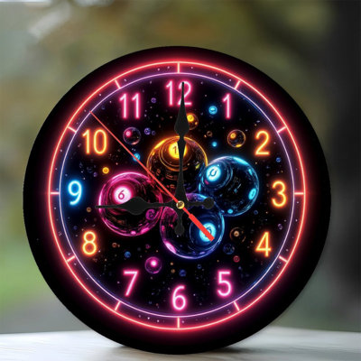 Colorful Neon Digital Clock with Floating Bubbles