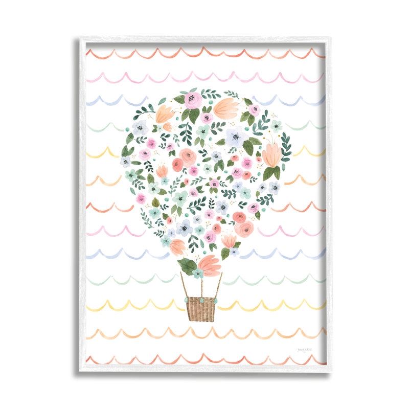Art pour enfants en montgolfière, H 20 po x l 16 po x P 1,5 po, Giclée encadrée blanc bord de mer