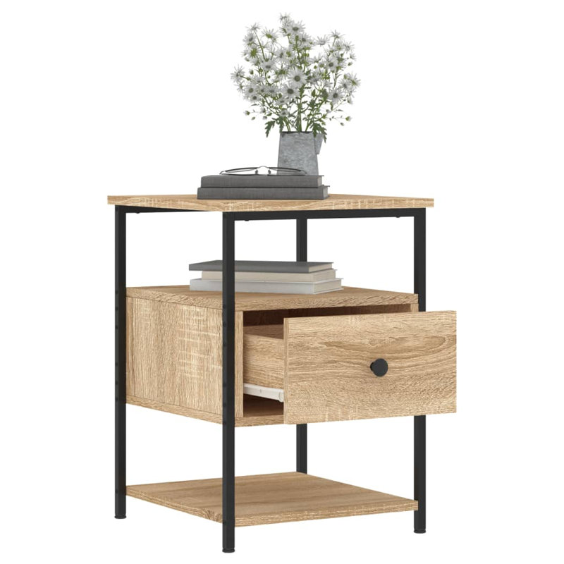 Agshin 40cm W Iron Bedside Table, Set of 2, Sonoma Oak