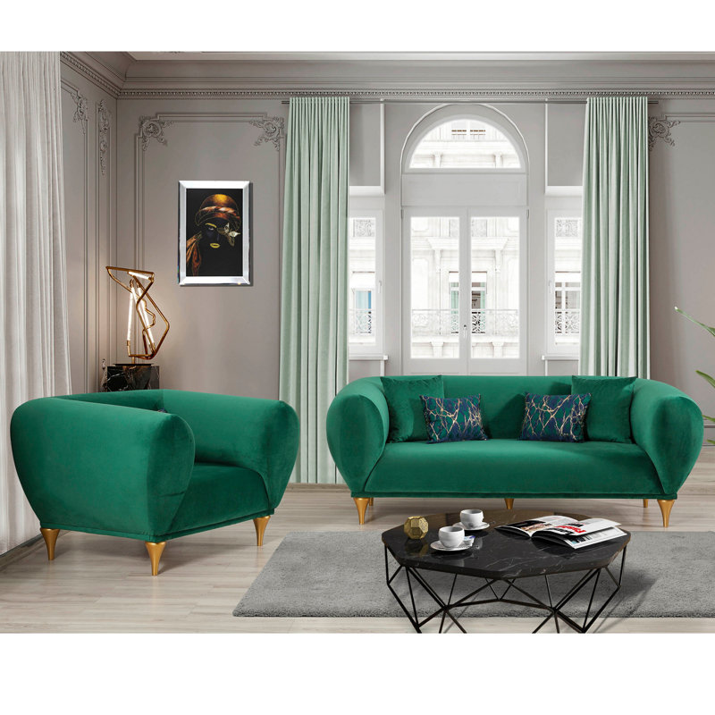 Ensemble de salon 2 pièces Markwart, 100 % coton vert
