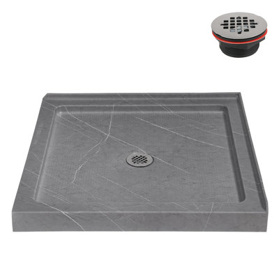 Streamline 36 in. x 36 in. Corner Acrylic Shower Base in Matte Grey with Center Drain, Drain Included