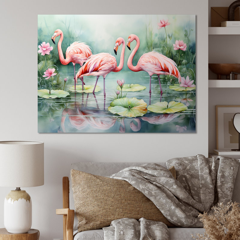 Elegant Pink Flamingo Paradise, 12" H x 20" W x 1" D, Wrapped Canvas