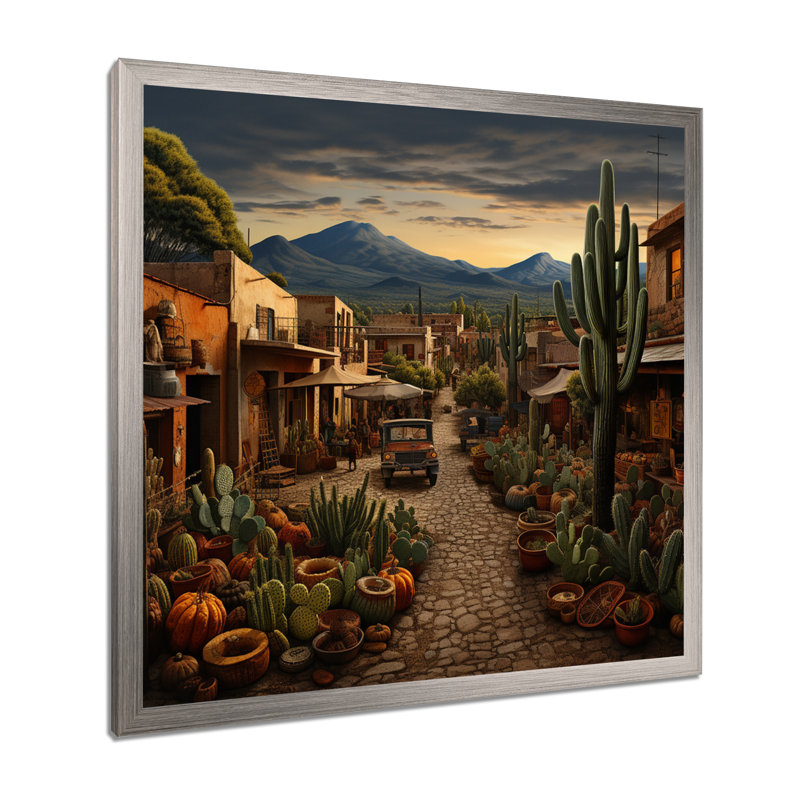 Jour de marché mexicain I - art mural mexicain pour le salon, Cadre simple argenté, H 30 po x l 30 po x P 1,5 po