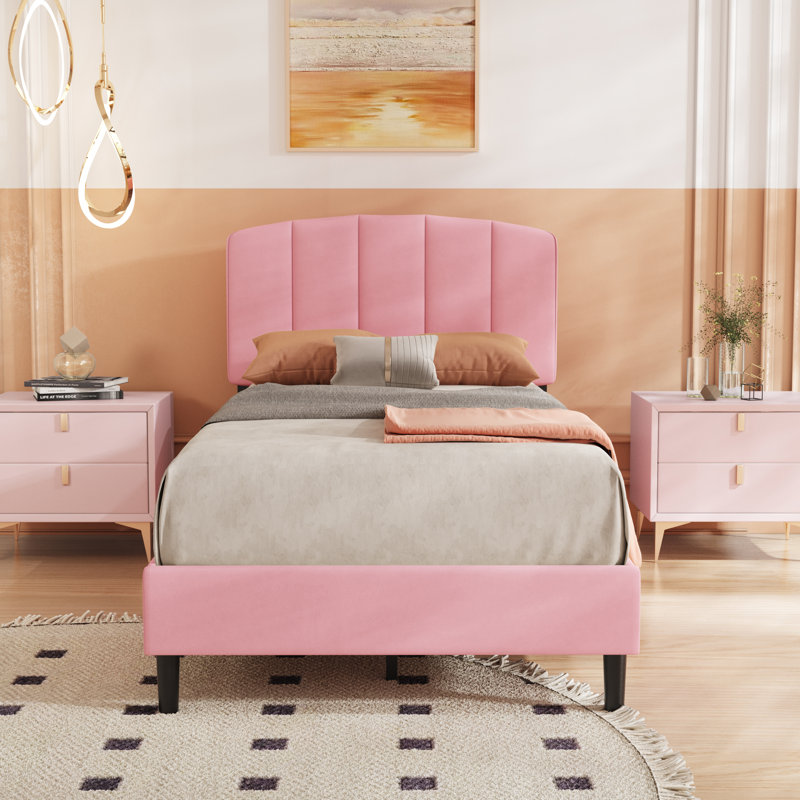 Lit plateforme tapissier, Rose, Simple