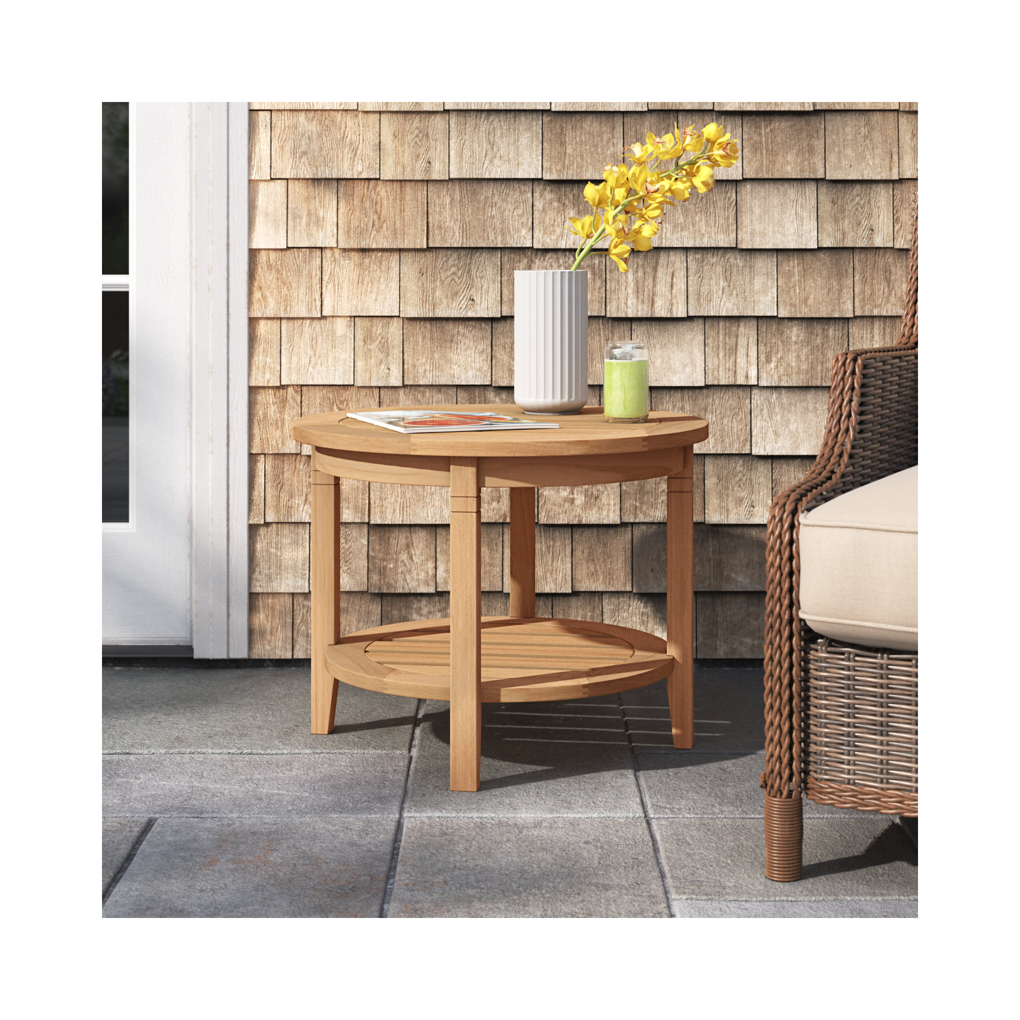 Colden Teak Outdoor Side Table, Natural Teak, 24"