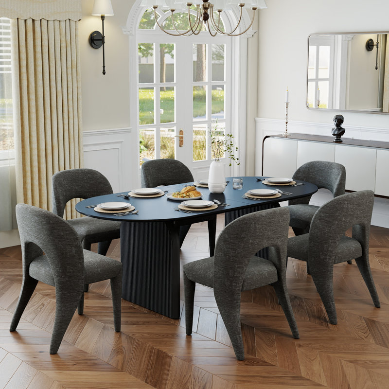 Ensemble de salle à manger ovale moderne, table de salle à manger en bois de 70 po de largeur avec chaise d'appoint entièrement revêtue en chenille pour salle à manger