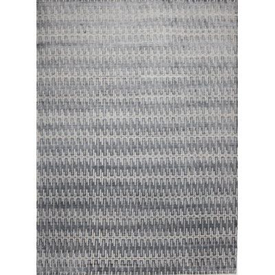 Geometric Hand-Knotted Dark Gray/White Area Rug