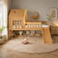 Lit mezzanine simple avec glissade, lit maisonnette avec motifs en forme d'étoile et fenêtre, design chic avec lumières DEL, pas de sommier tapissier nécessaire, naturel