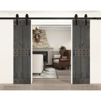 84'' Solid Wood Paneled Low-Gloss without Installation Hardware Kit Barn Door