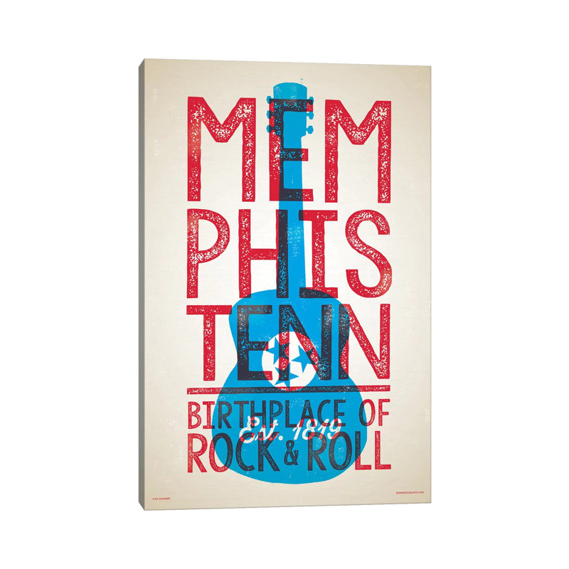 Memphis Birthplace Of Rock-n-Roll Letterpress Style by Jim Zahniser - Print on Canvas, 66.04cm H x 45.72cm W x 3.81cm D