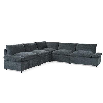 Modular Deep Gray Sectional Sofa With Durable Polyester Upholstery, Plush Cushions, Hidden Storage Compartments, And Versatile Design For Living Room, by Latitude Run