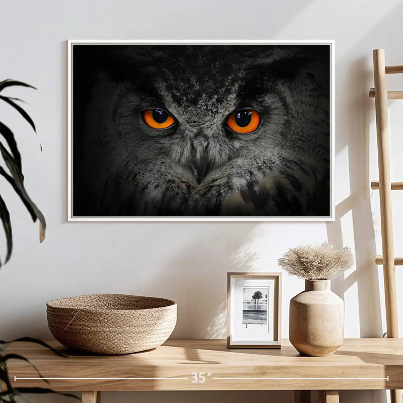 Hibou gris envoûtant, Cadre flottant blanc, 25 po x 17 po