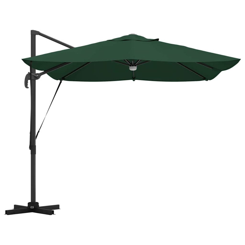 Roma Parasol with LED Strip Lights Aluminium and Polyester Garden Shade, Green, 265cm H x 251cm W x 251cm D