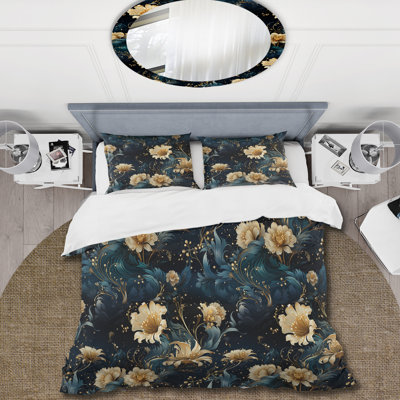 Ensemble de housse de couette Celestial Blue Damask Mirage Em