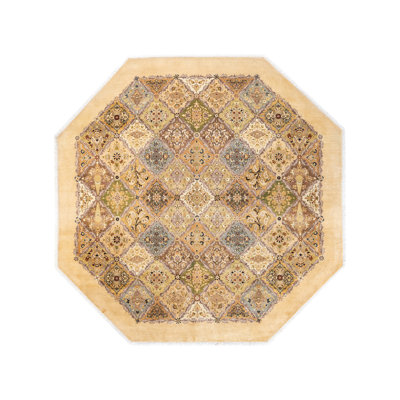 Tapis unique brun clair / brun / ivoire noué à la main Lilyahna Mogul 8 pi 1 po x 8 pi 1 po