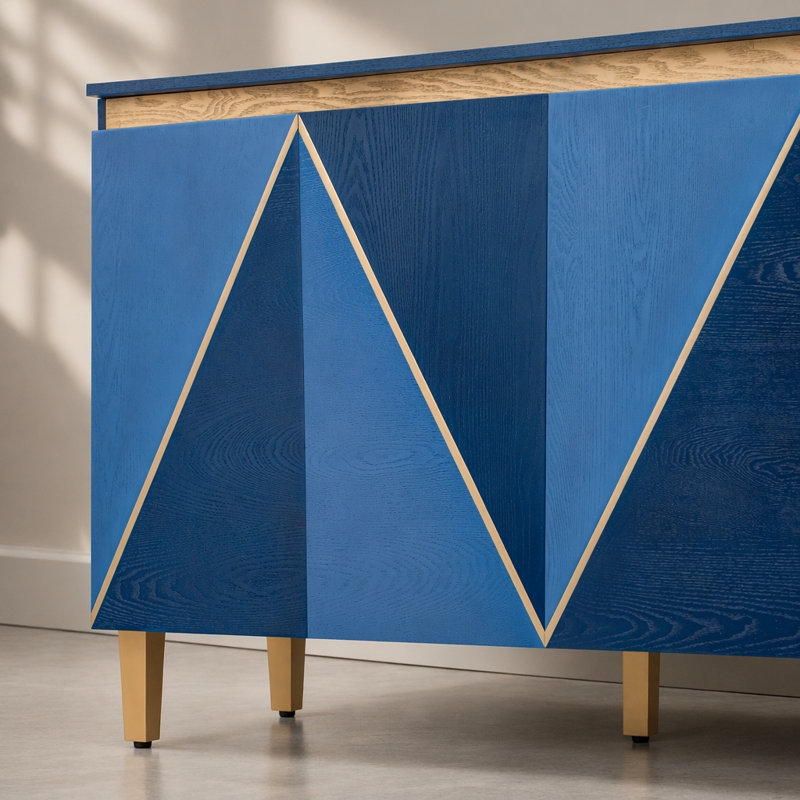 Buffet rétro 60 pouces avec rangement, buffet rétro à 4 portes avec tablettes réglables et finition vieillie pour une décoration intérieure élégante