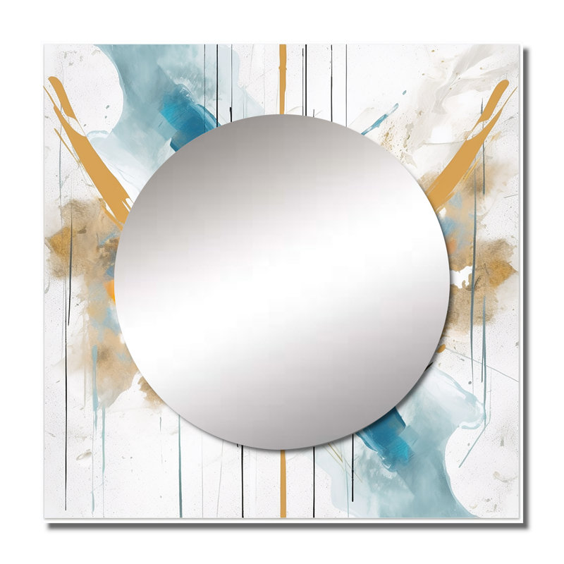 Fabriqué en Fabrizia - Miroir carré bleu sarcelle et doré, 23 po x 23 po