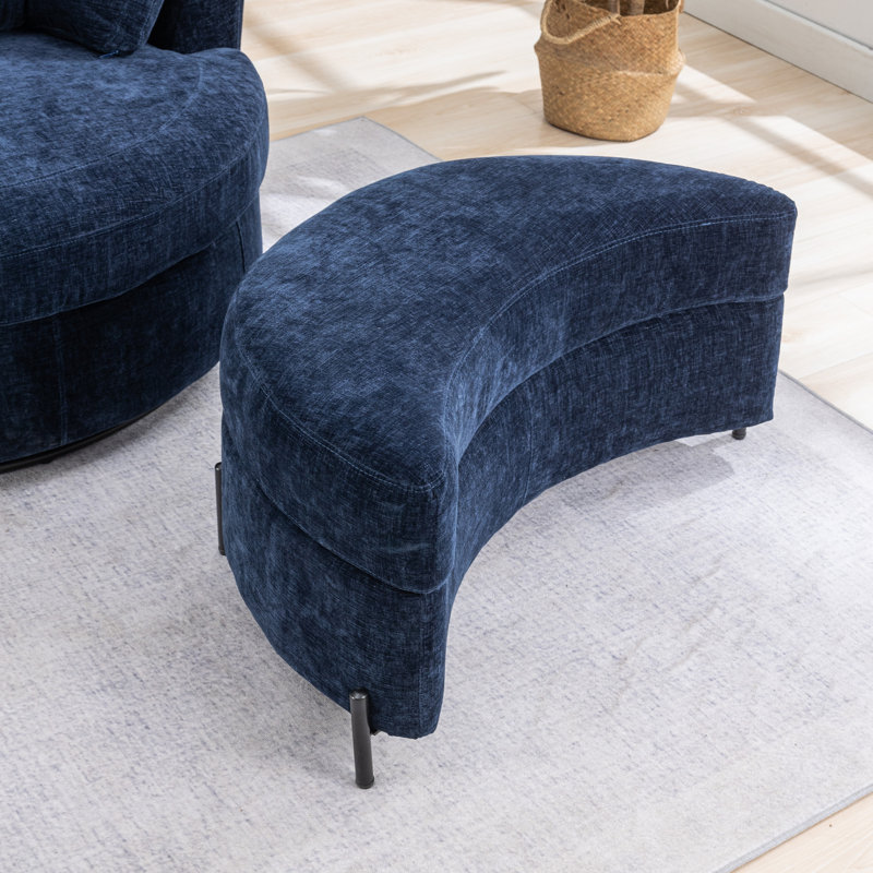 Achorn 32.8" W Upholstered Storage Ottoman, Navy Chenille