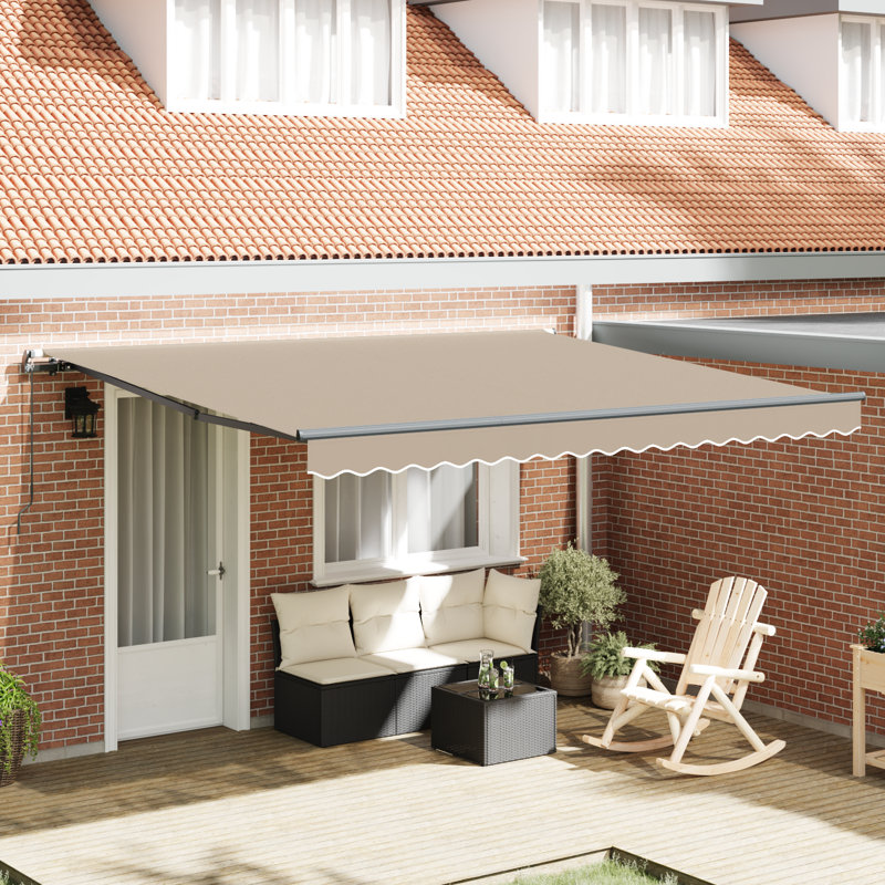 Brayden Studio Retractable Patio Awning, 400 cm W x 300 cm D, Grey/Beige