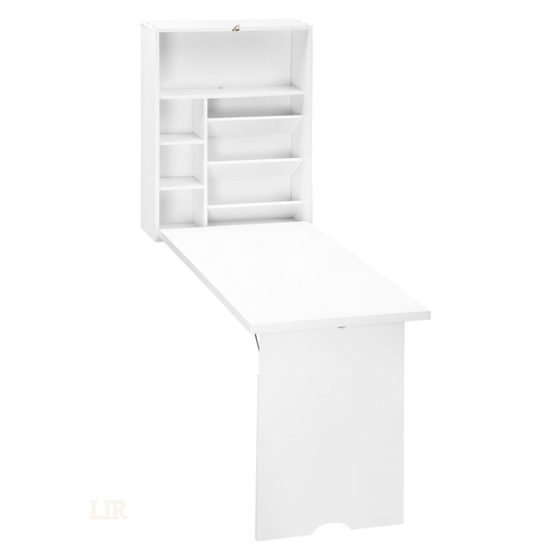 Bureau convertible mural pliable avec tablette de rangement, solution d'économie d'espace multifonctionnelle pour bureau à domicile, blanc