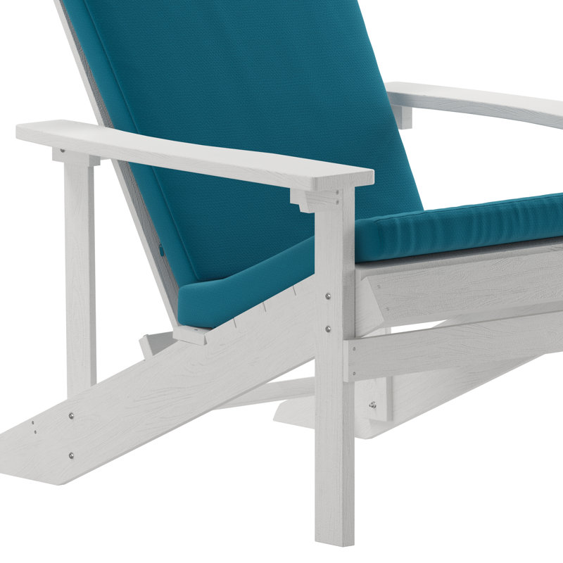 Rankins All-Weather Poly Resin Wood Adirondack Chairs with Cushions, White/Teal