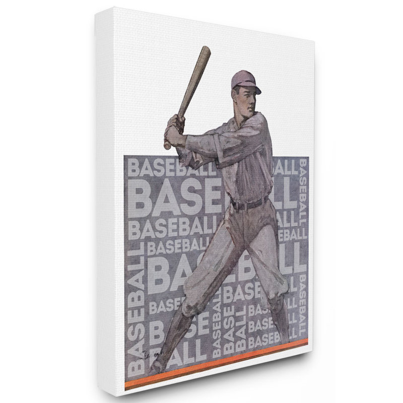 « baseball player sports », art de conception de mots Romain, H 20 po x l 16 po x P 1,5 po, Toile tendue