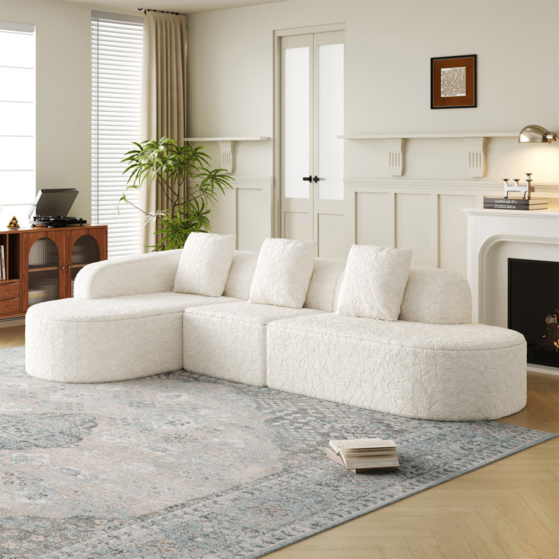 Canapé modulaire incurvé en L 111,8 po, Face à la gauche, Polyester blanc