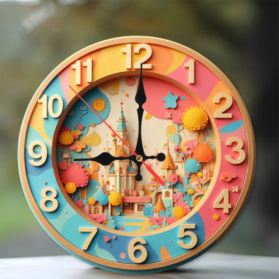 Horloge murale château coloré