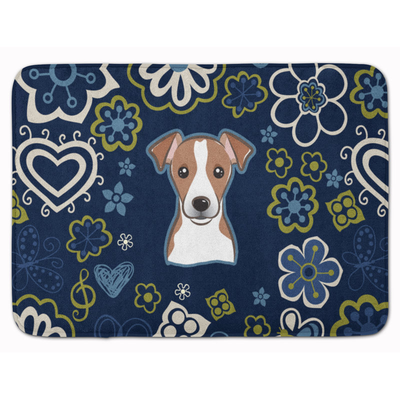 Tapis pour salle de bain à mousse à mémoire de forme terrier à fleurs, Brun / Blanc
