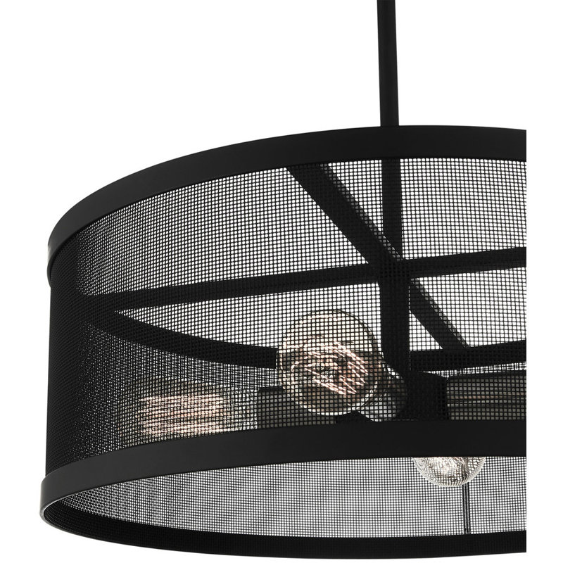 Contemporary Black and Nickel 4-Light Drum Chandelier with Mesh Shade