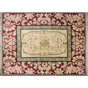 Tapis beige / rouge en laine noué à la main 8 pi x 10 pi Southwestern