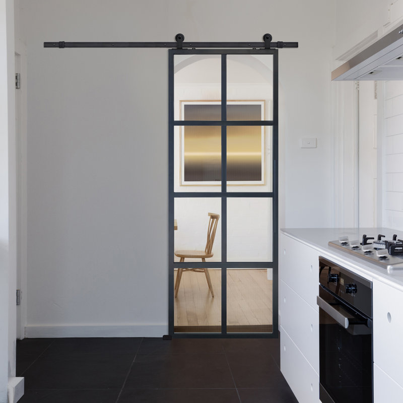 Porte de grange en verre et métal avec trousse de quincaillerie d'installation, 42 po x 84 po