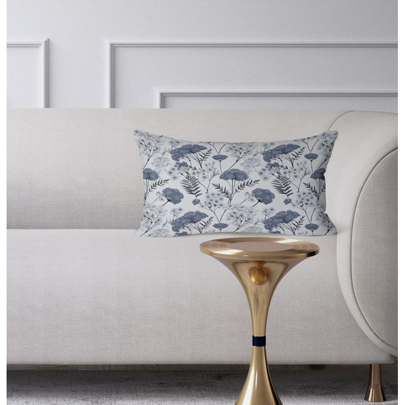 Cherry Blossom Charm  Rectangular Throw Pillow, White/Gray