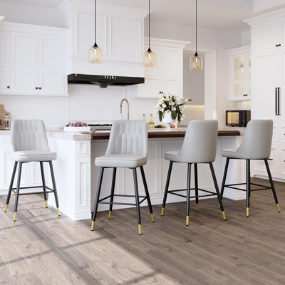 Bar Stools Set of 4,Counter Height Bar Stools with Back,Modern Faux Leather Kitchen Stools