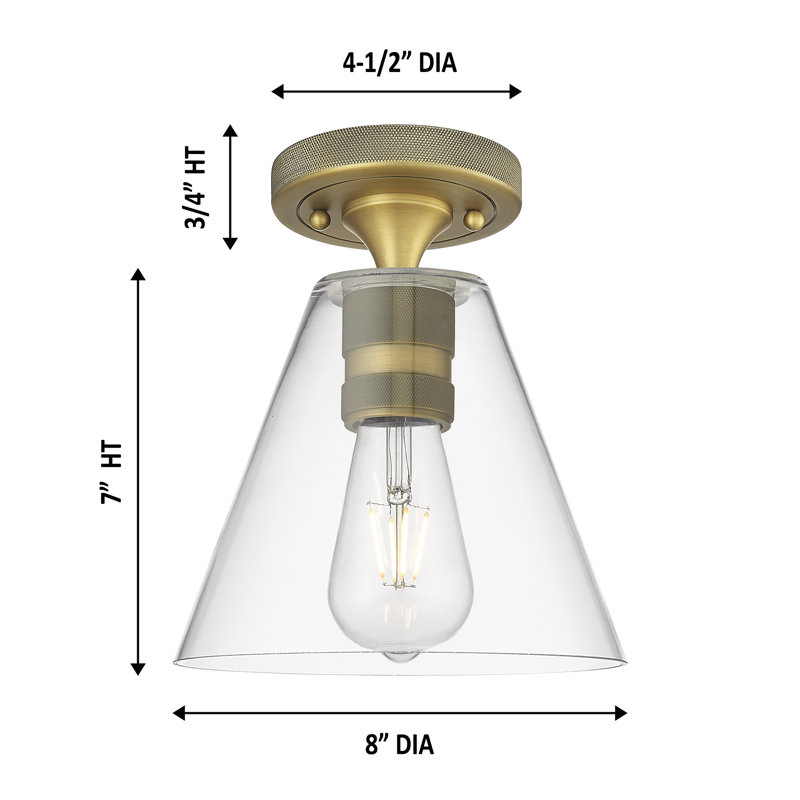 Downtown Urban - Kennedy - 1 Light 8" Berkshire Flush Mount - Clear Shade, Brushed Brass