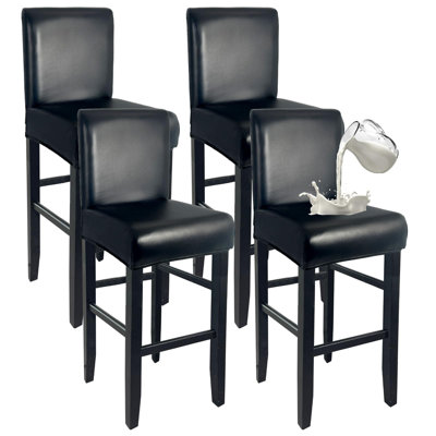 PU Leather Bar Stool Covers with Backs 100% Waterproof Bar Stools Covers Set of 4, Removable Stretch Barstool Slipcovers for Pub Cafe Dining Room (Black)