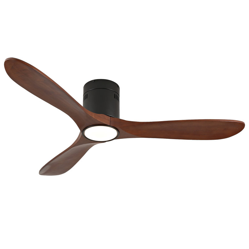 Ventilateur de plafond encastré avec lumière, télécommande, pales en bois massif, à intensité variable, réversible, fonctionnement silencieux, fonction de mise hors tension de la mémoire, conception à profil bas