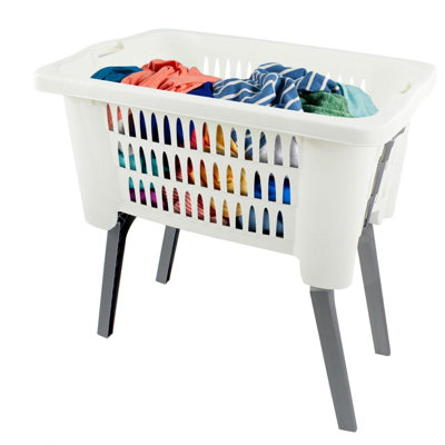 Folding Laundry Basket With Foldable Legs - Lightweight Ventilated Laundry Bin, Large Capacity Plastic Washing Basket, Space-saving Clothes Basket Storage