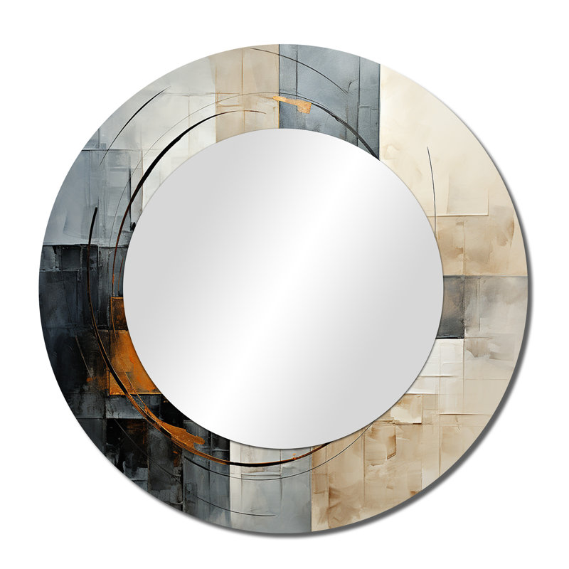 Gold Grey Gleaming Geometry VI - Abstract Collages Round Mirror Wall Decor, 36" x 36"