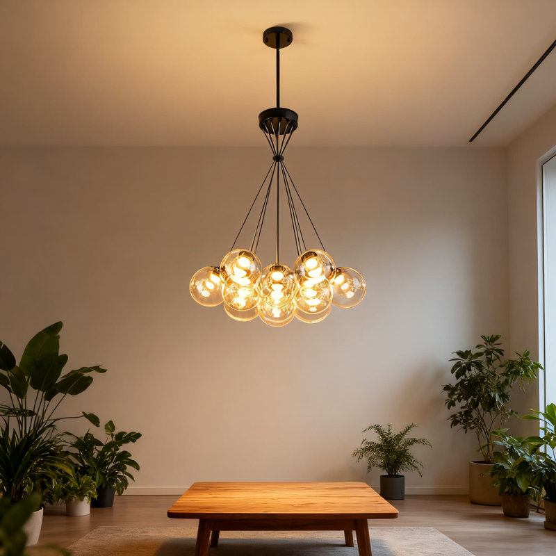 Lustre à bulles moderne avec 13 globes DEL en verre transparent, plafonnier encastré ou suspendu double pour salle à manger, îlot de cuisine, chambre à coucher