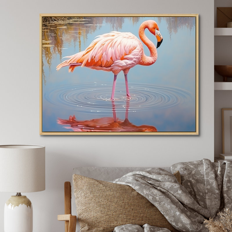 «Pink Flamingo Secret Beauty» sur toile, Cadre naturel flottant, H 24 po x l 32 po